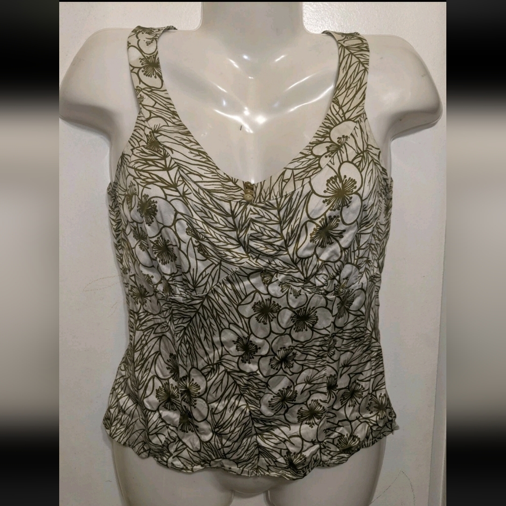 Barneys New York Olive Floral Tank Top Silk